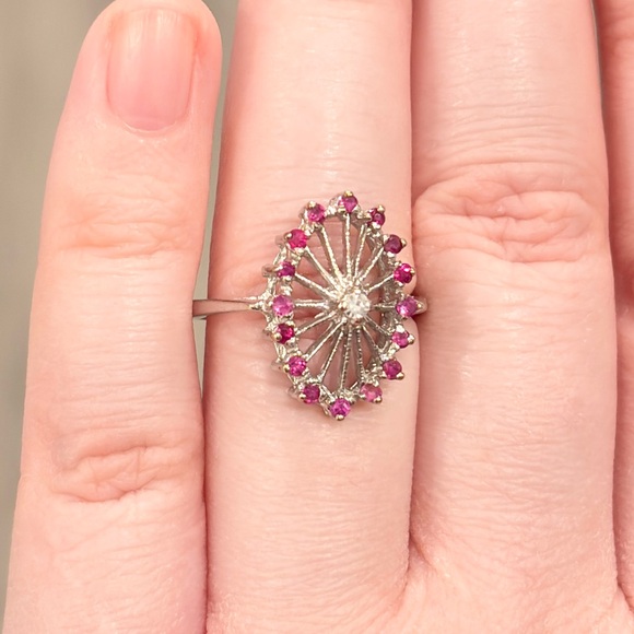 Vintage 14K PSCO Natural Ruby Diamond Ring Art Nouveau Size 7 Filigree Starburst - Picture 6 of 16